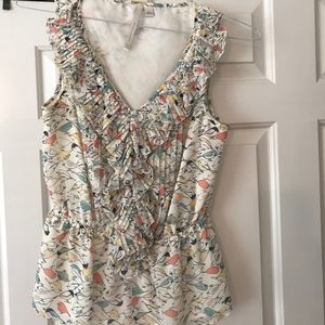 Lauren Conrad Bird Print Ruffle Peplum Blouse